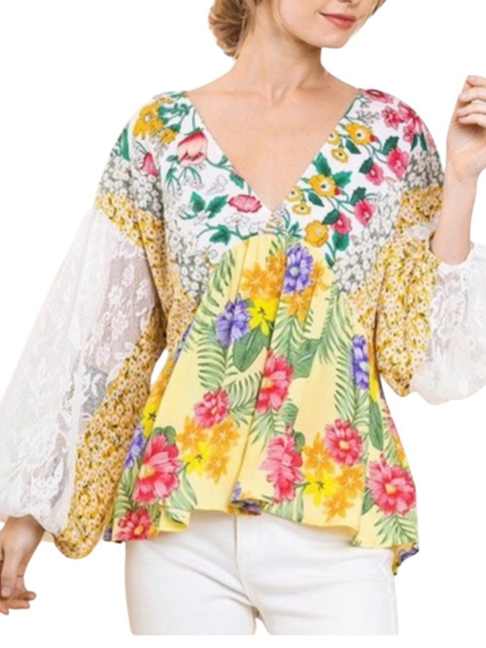 **NB** Bluheaven by Umgee Boho Floral VTop Lace Sleeves